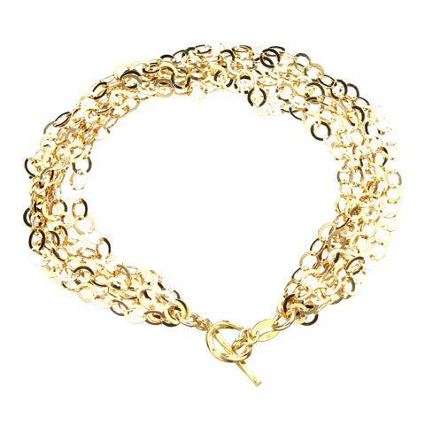 Multi-Strand 18k Gold-Flashed Sterling Silver Chain Toggle Bracelet Italy, 7.5 inches