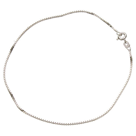 Sterling Silver 1.1mm Box Link Nickel Free Chain Anklet Italy