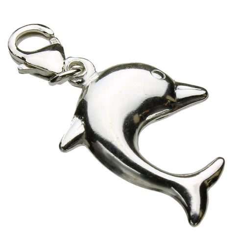 Sterling Silver Large Dolphin Lobster Clasp Clip-On Dangle Charm@c