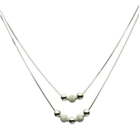 2-Strand Floating 6mm Stardust Plain Round Beads Sterling Silver Box Chain Necklace Adjustable
