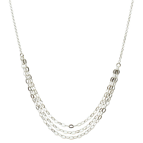 Sterling Silver Multi-strand Flat Oval Cable Chain Necklace Italy Adjustable