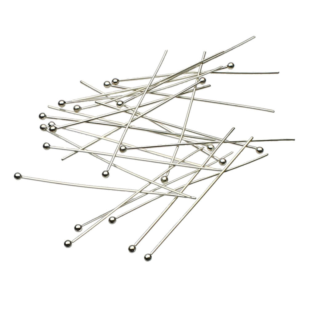 Sterling Silver 24 GA 0.5mm thick Ball Head Pins Italy, 100 pieces