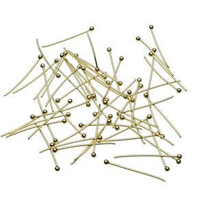 18KT Gold-Flashed Sterling Silver 24 GA 0.5mm thick Ball Head Pins Italy, 100 pieces