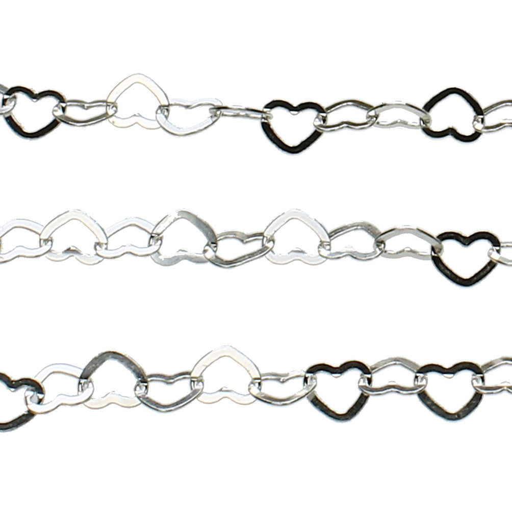 Sterling Silver Flat Heart Chain 4x5mm Italy Unfinished Bulk