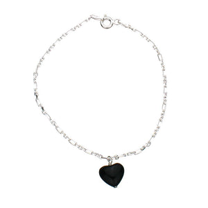 Sterling Silver Charm Bracelet Black Onyx Stone Heart Anklet