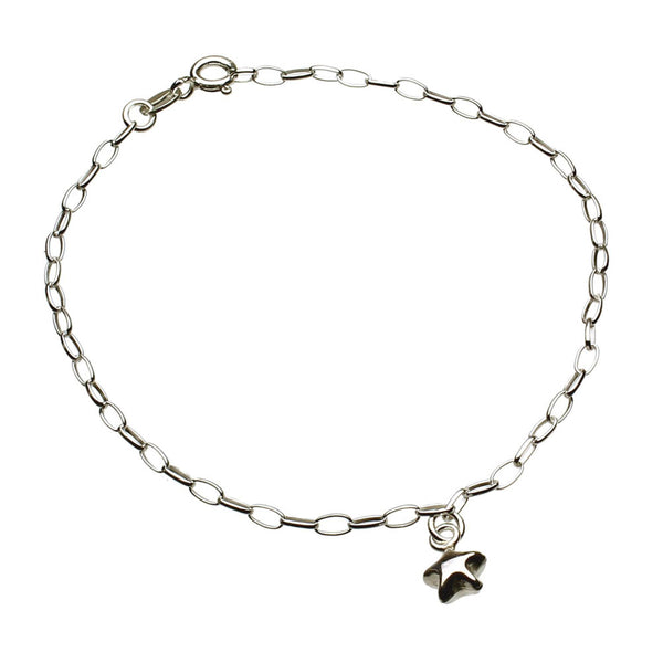 Sterling Silver Star Charm Bracelet Anklet, Cable Station Dangle Earrings, Adjustable