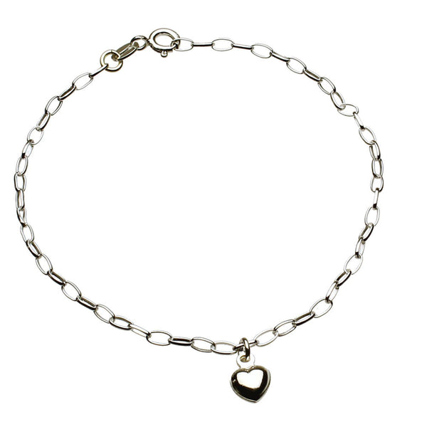 Sterling Silver Heart Charm Bracelet Anklet, Cable Station Dangle Earrings, Adjustable