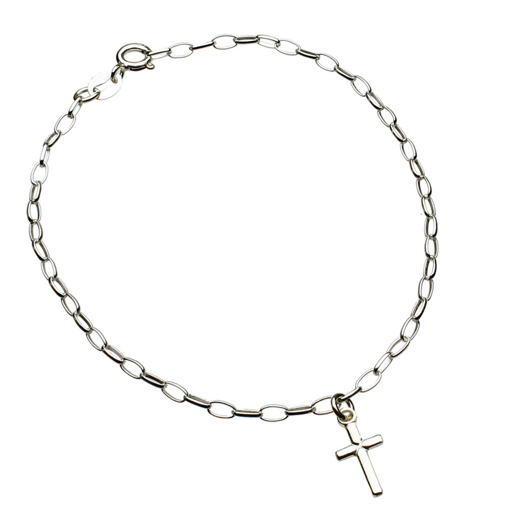 Sterling Silver Cross Charm Bracelet Italy, 7.5 inches