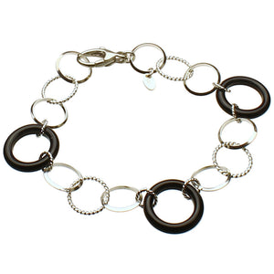 Sterling Silver Round Twisted, Triangle Wire, Black Onyx Links Bracelet