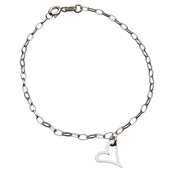 Set of 3, Sterling Silver Outline Heart, Puff Heart, Cross Charm Bracelet, Anklet Italy