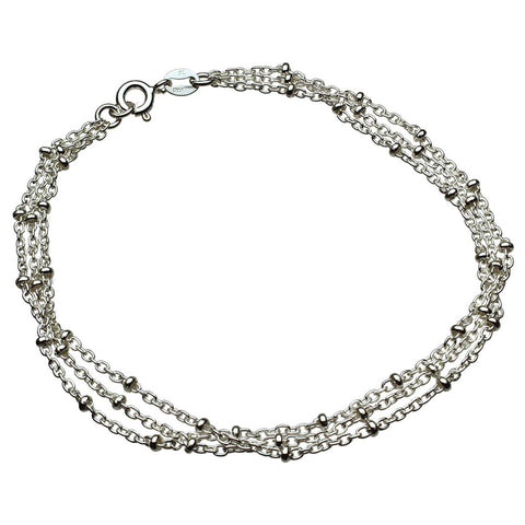 Multi-Strand Sterling Silver Chain Station Beads Bracelet Anklet
