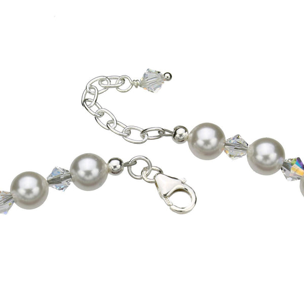 Sterling Silver Bracelet, Crystal Simulated Pearls 7 inches+1 inches Extender 