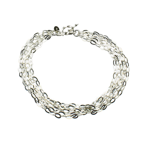 Multi-Strand Sterling Silver Flat Oval Chain Toggle Anklet, Bracelet Italy