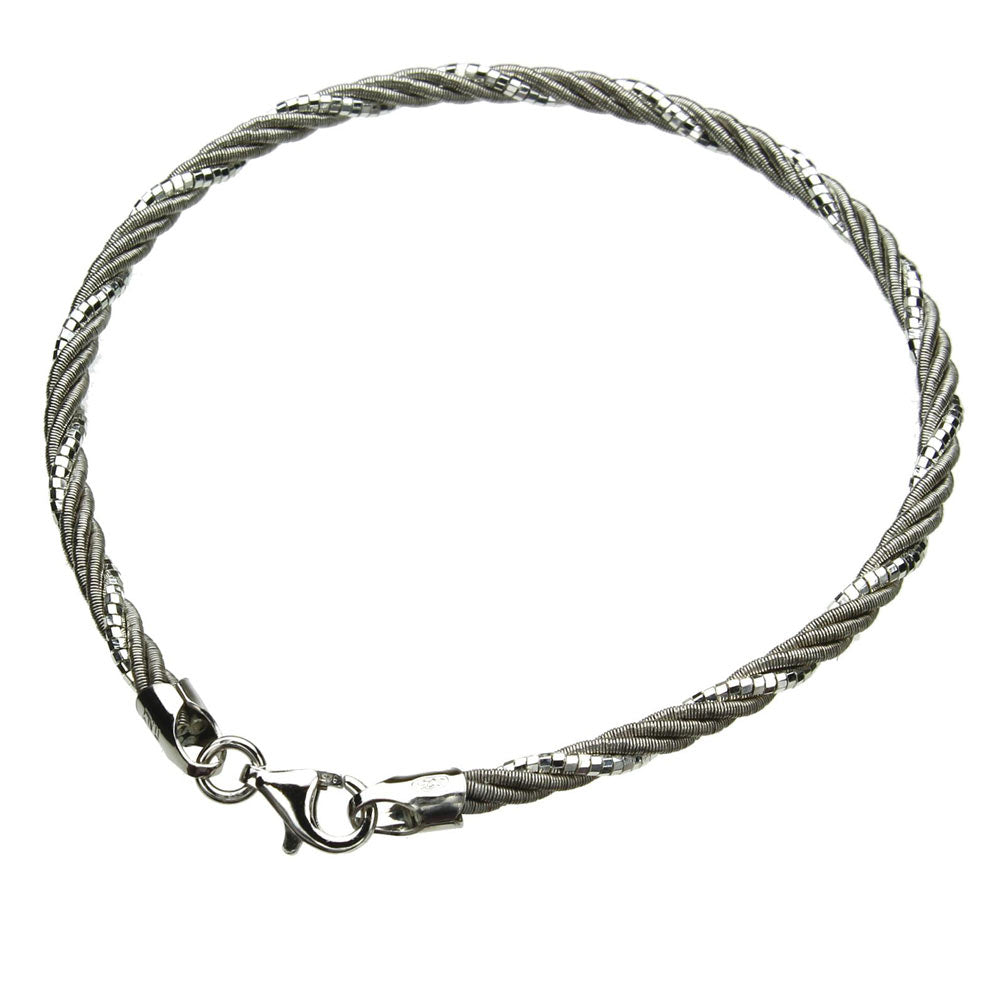 Rhodium-Flashed Sterling Silver 2.8mm Omega Chain Bracelet Italy