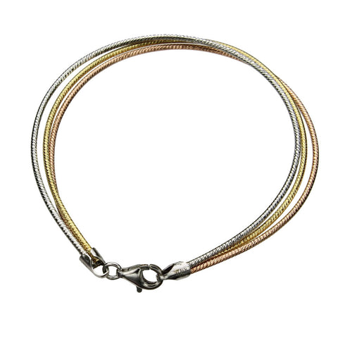 Sterling Silver Tri-Color 3-Strands Chain Bracelet Italy