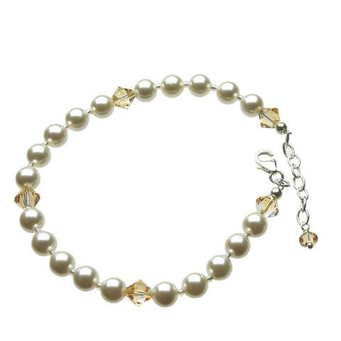 Sterling Silver Bracelet, Crystal Simulated Pearls 7 inches+1 inches Extender