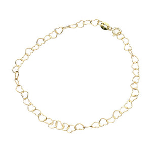 18k Gold-Flashed Sterling Silver Heart Link Chain Anklet Italy Adjustable