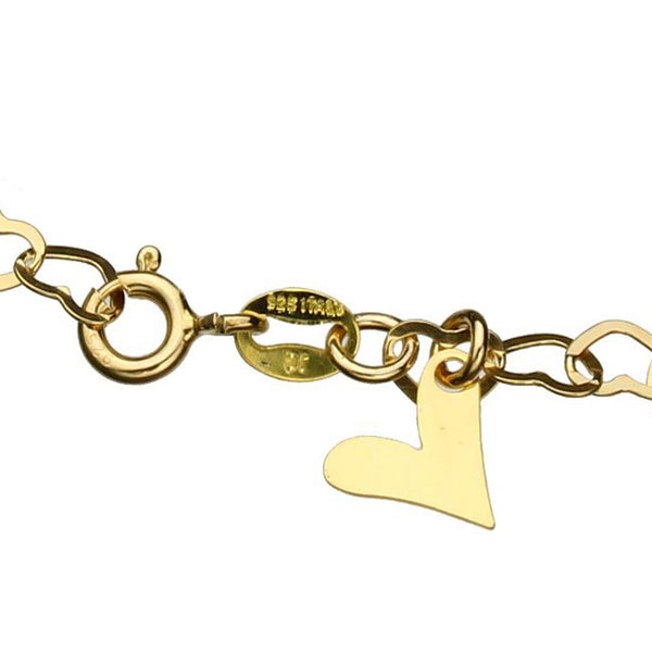 18k Gold-Flashed Sterling Silver Flat Heart Link Charm Anklet Italy Adjustable