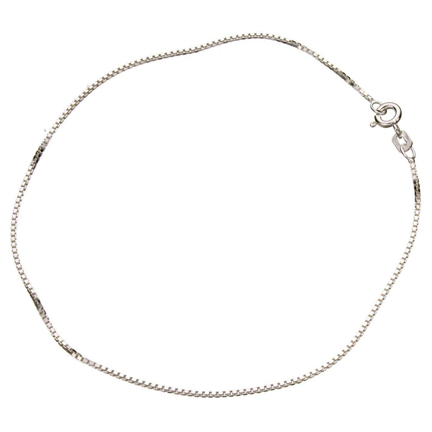 Sterling Silver 1.1mm Box Link Nickel Free Chain Anklet Italy