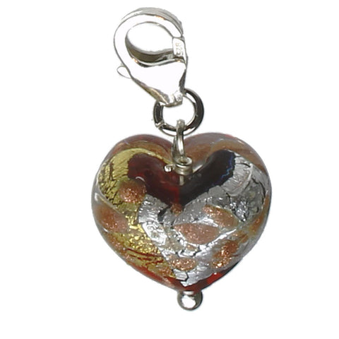 Murano-style Purple Glass Heart Charm Sterling Silver Pear Lobster Clasp@c