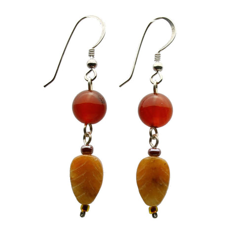 Carnelian Agate Carved Jasper Stone Sterling Silver Earrings