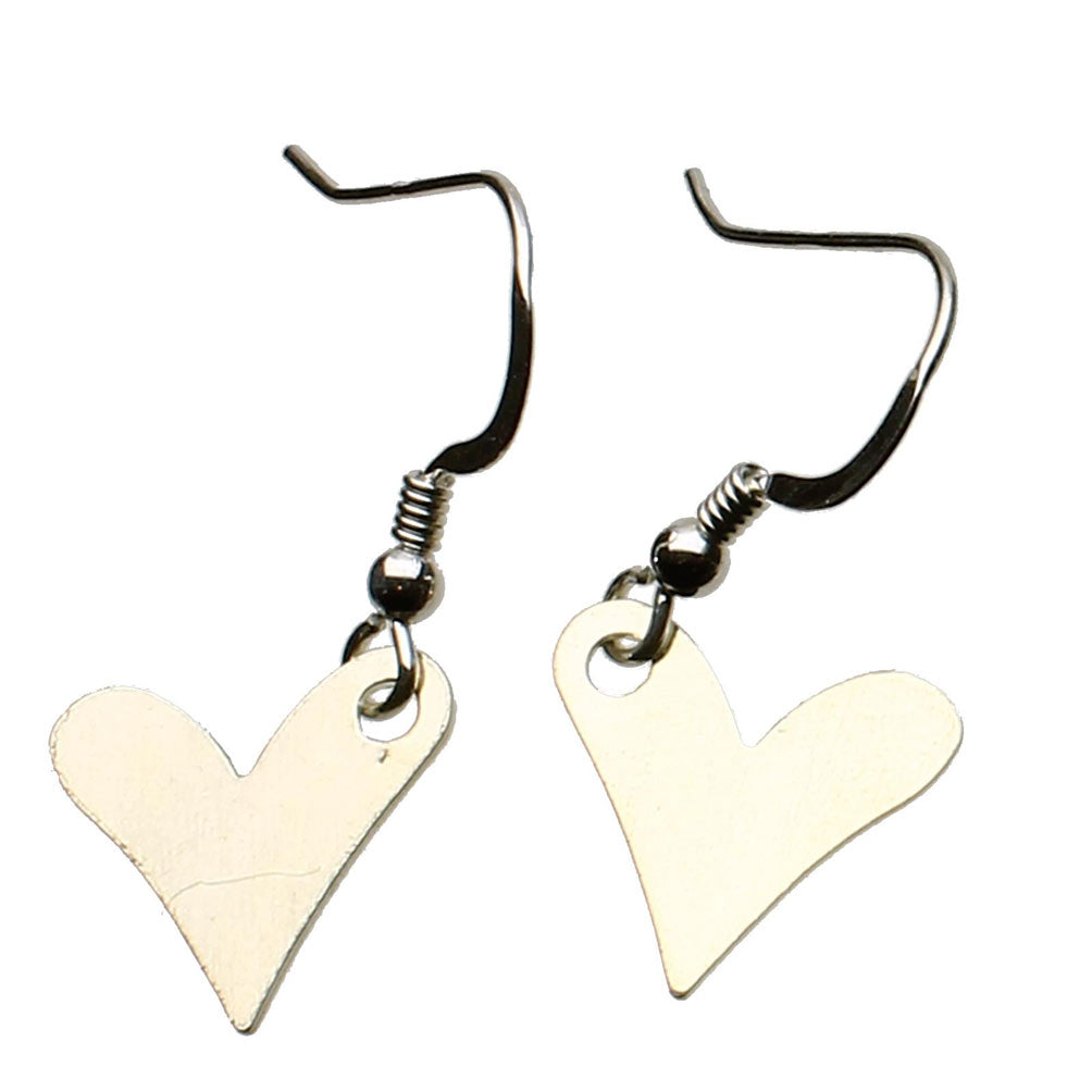 Sterling Silver Flat Heart Charm Earrings