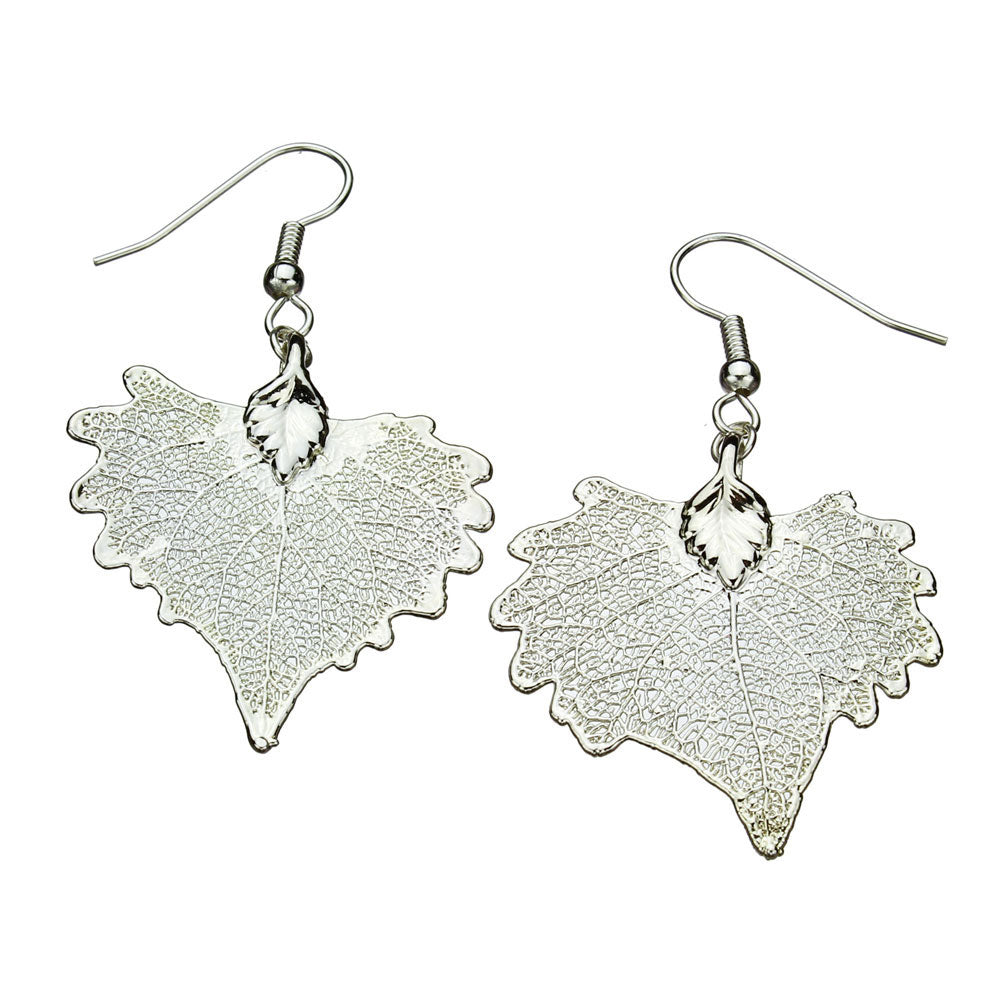 Silver-Plated Cottonwood Leaf Earrings
