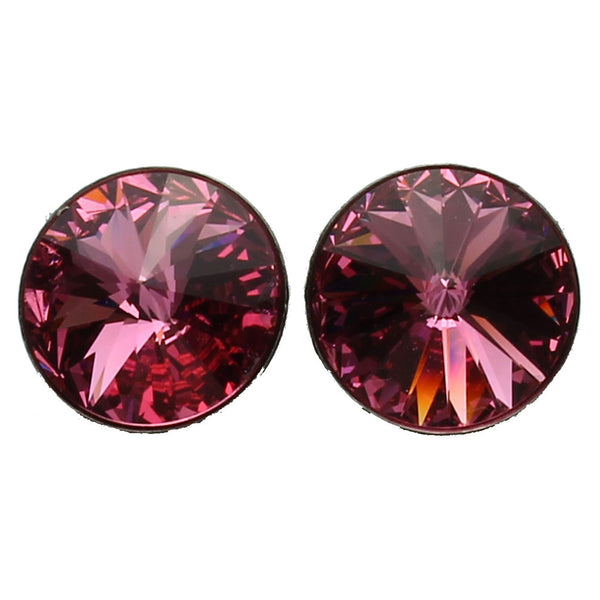 Stainless Steel Stud Post Earrings 12mm Rose-color Crystal Rivoli 