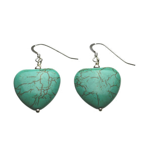 Simulated Turquoise Stone Heart Sterling Silver Earrings