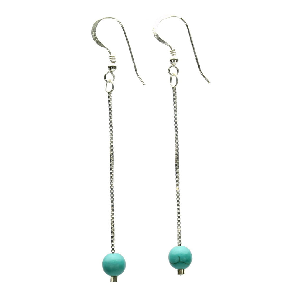 Simulated Turquoise Howlite Stone Drop Sterling Silver Box Chain Stiletto Earrings  