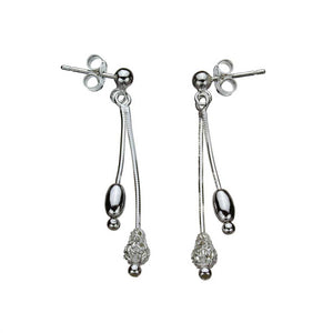 Sterling Silver Diamond-Cut Snake Chain Dangle Post Earrings Italy