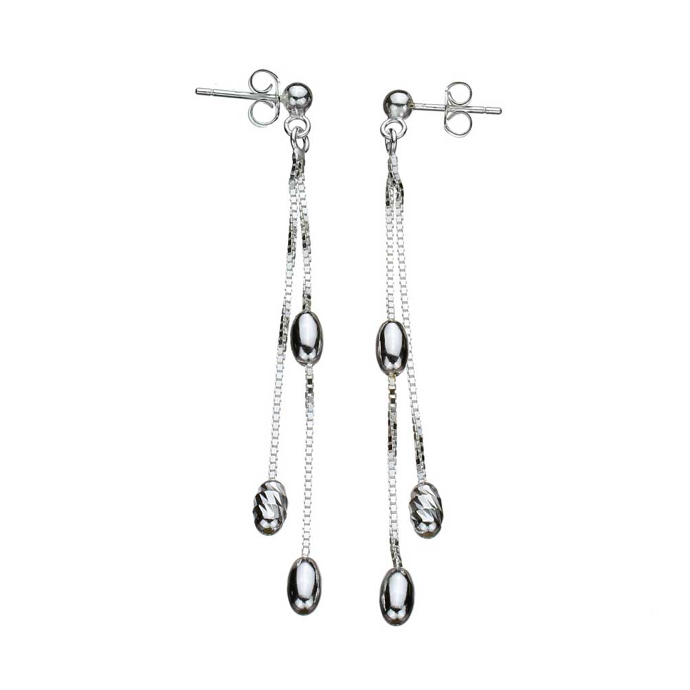 Sterling Silver Beads Box Chain 2-Strand Dangle Earrings Italy