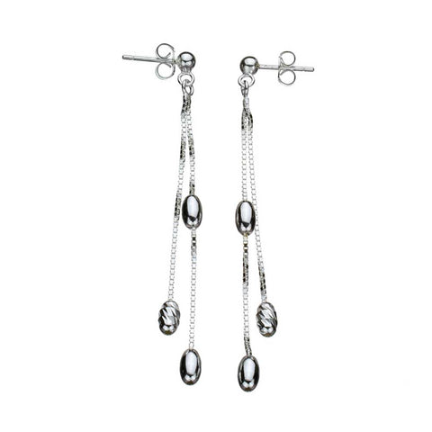 Sterling Silver Beads Box Chain 2-Strand Dangle Earrings Italy