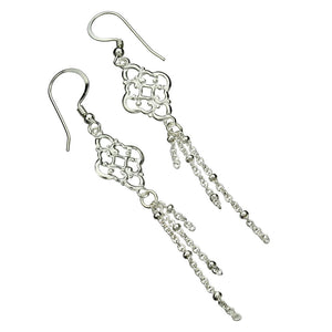 Sterling Silver Floral Link Tassel Dangle Earrings Italy