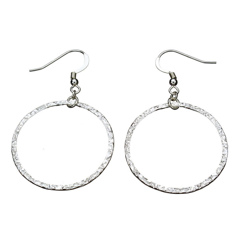 Sterling Silver Flat Hammered Circle Large Links Earrings Italy