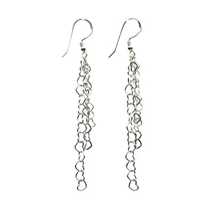 Sterling Silver Multi-strand Heart Chain Dangle Tassel Earrings Italy