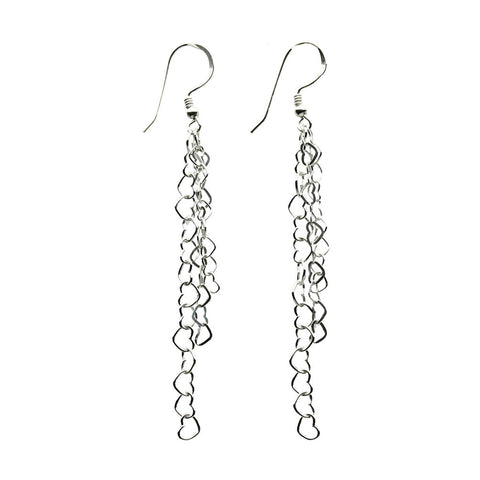 Sterling Silver Multi-strand Heart Chain Dangle Tassel Earrings Italy