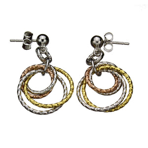 Sterling Silver Tri-color Rings Diamond-Cut Ball Nickel Free Earrings Italy