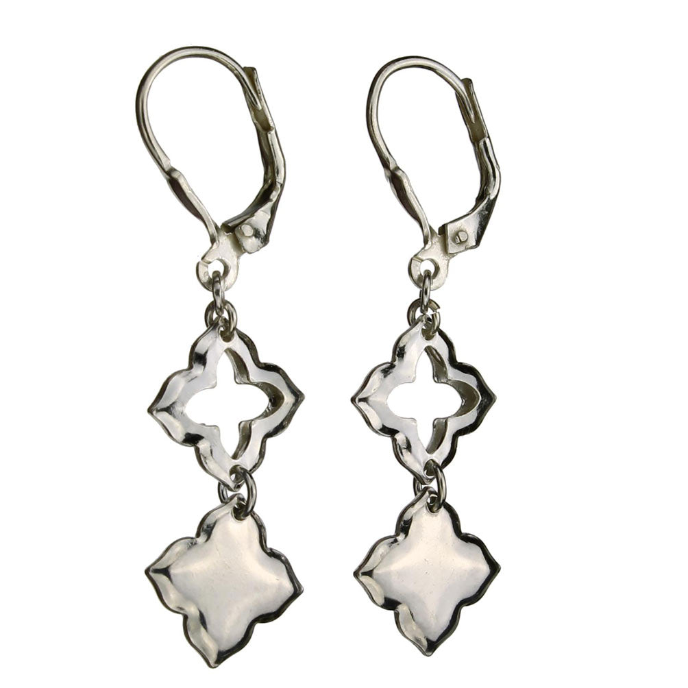 Sterling Silver Clover Link Dangle Leverback Earrings Italy