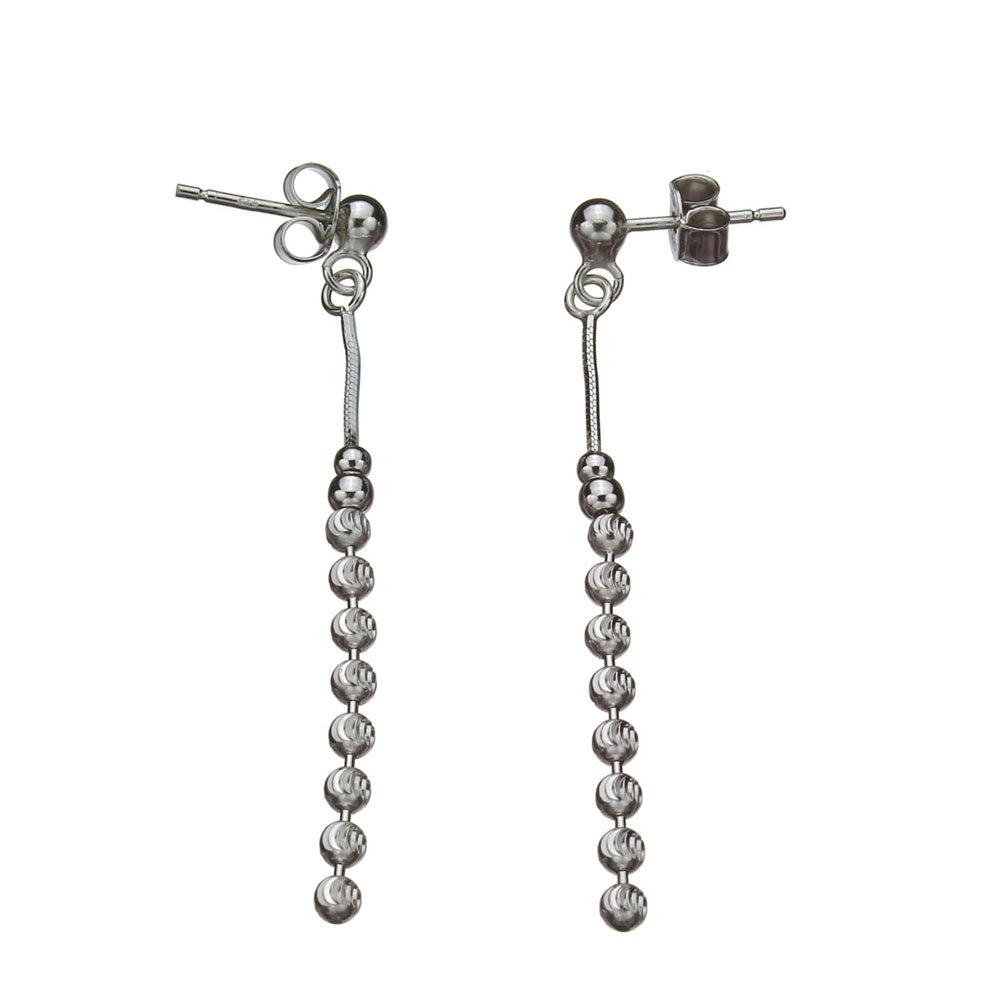 Sterling Silver Diamond-Cut Moon Round Beads Italy, Earrings