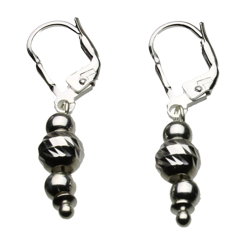 Sterling Silver Leverback Earrings Diamond-Cut Moon Beads