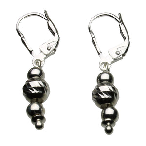 Sterling Silver Leverback Earrings Diamond-Cut Moon Beads