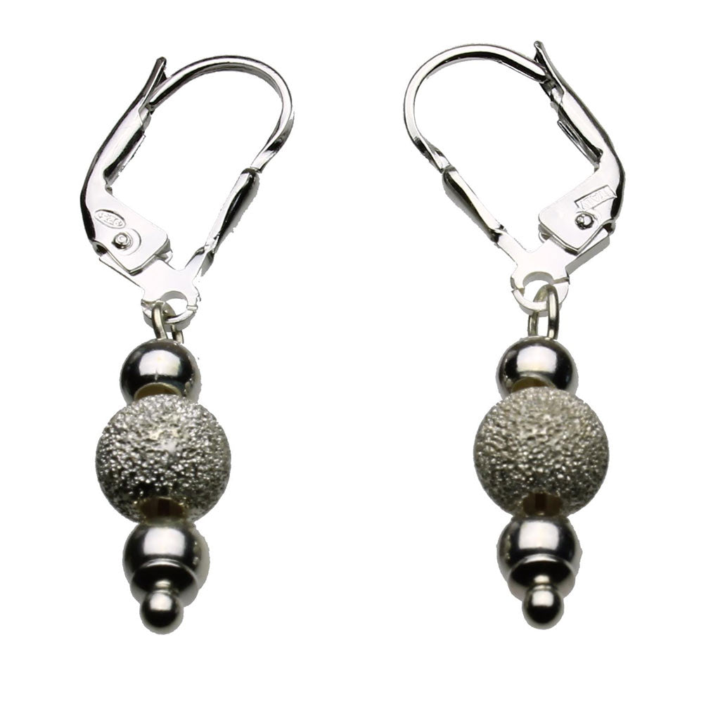 Sterling Silver Leverback Earrings Laser Hammered Shiny Beads