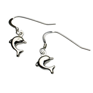 Sterling Silver Tiny Puffed Dolphin Charm Earrings