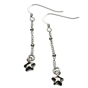 Sterling Silver Tiny Star Charm Cable Station Dangle Earrings