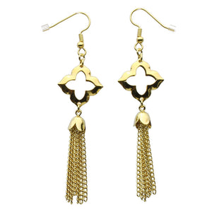 18K Gold-Flashed Sterling Silver Puffed Clover Gold-plated Tassel Earrings