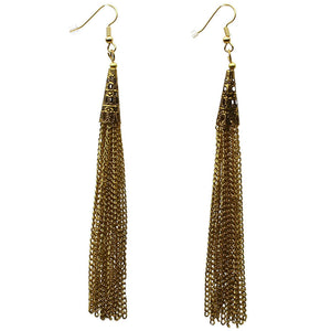 Antique Gold-Plated Tassel Dangle 4 inches Long Earrings