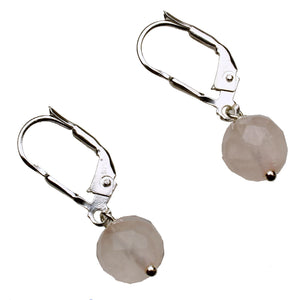 Faceted Rose Quartz 8mm Stone Bead Sterling Silver Leverback Earrings