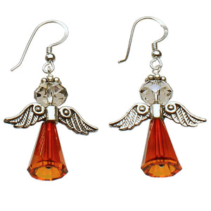 Sterling Silver Crystal Red Magma Angel French Wire Earrings