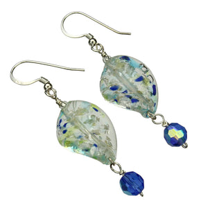 Blue Murano-style Foil Twist Glass Sterling Silver Earrings  